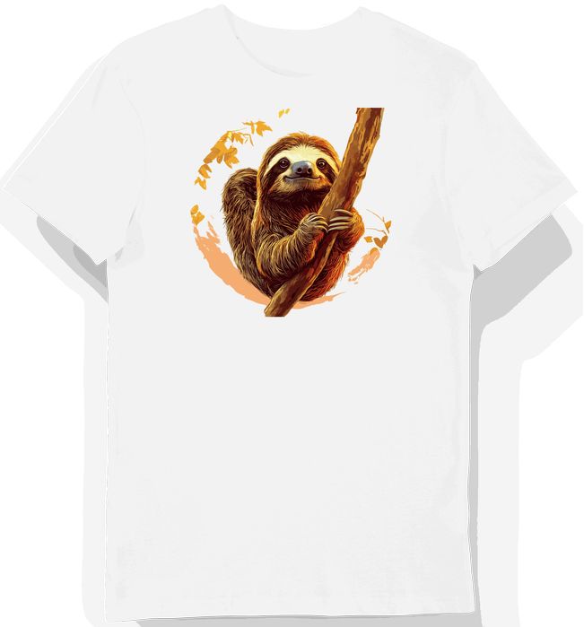 Koszulka męska biała z grafiką leniwca i brązowego futra 3XL