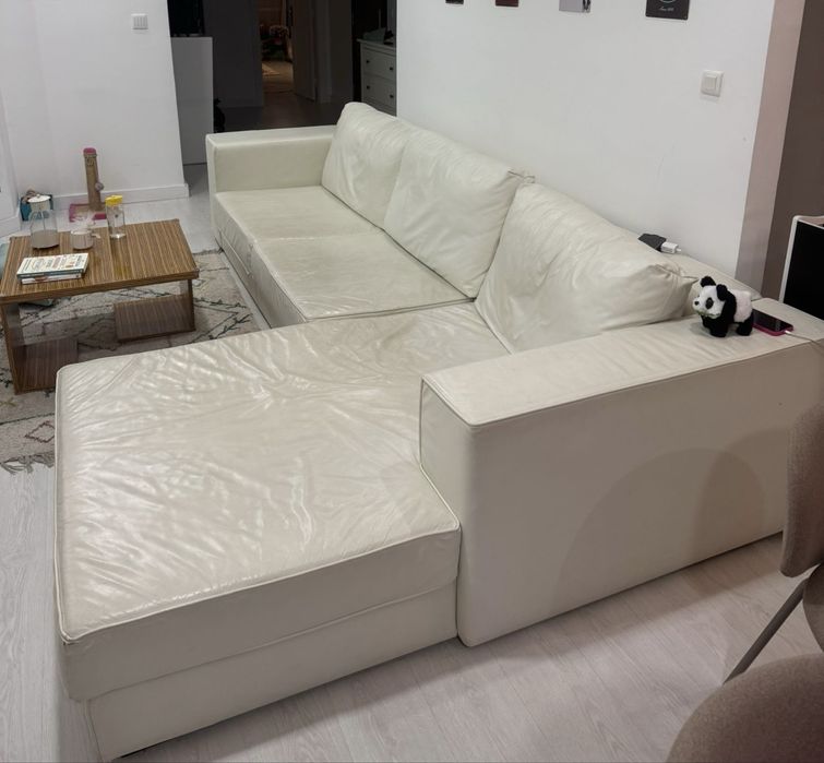 Sofá Grande - Chaise Loung - Pele Branca - Laskasas