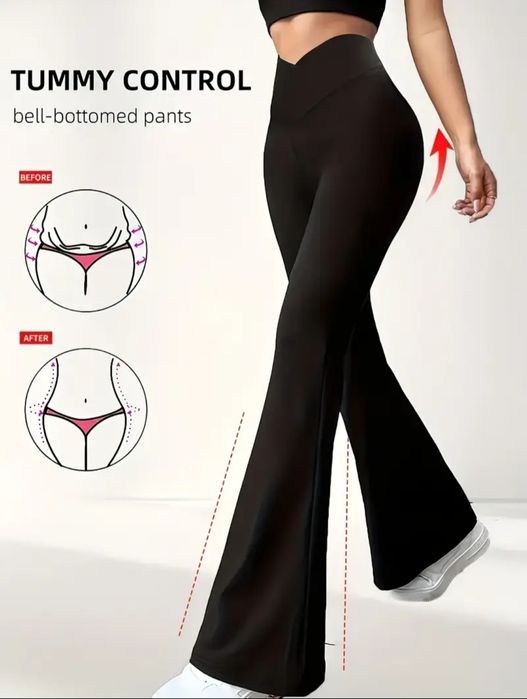 Eleganckie Spodnie  Dzwony z Kontrolą Brzucha i Szerokimi nogawkami