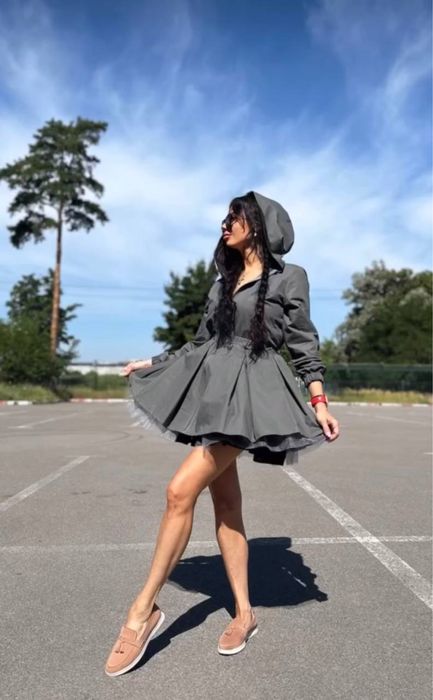 Сукня-Тренч бомбер плащ з капюшоном S-M