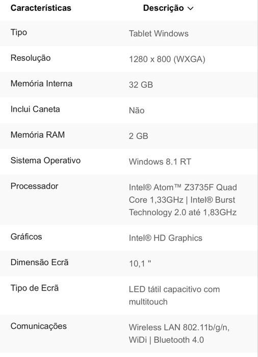 Toshiba Encore 2 WT10-A-102, com teclado e capa, como novo.