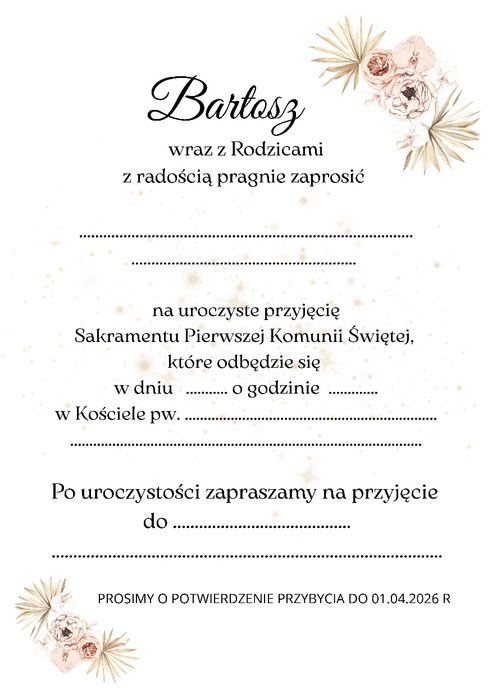 Personalizowane zaproszenia komunijne