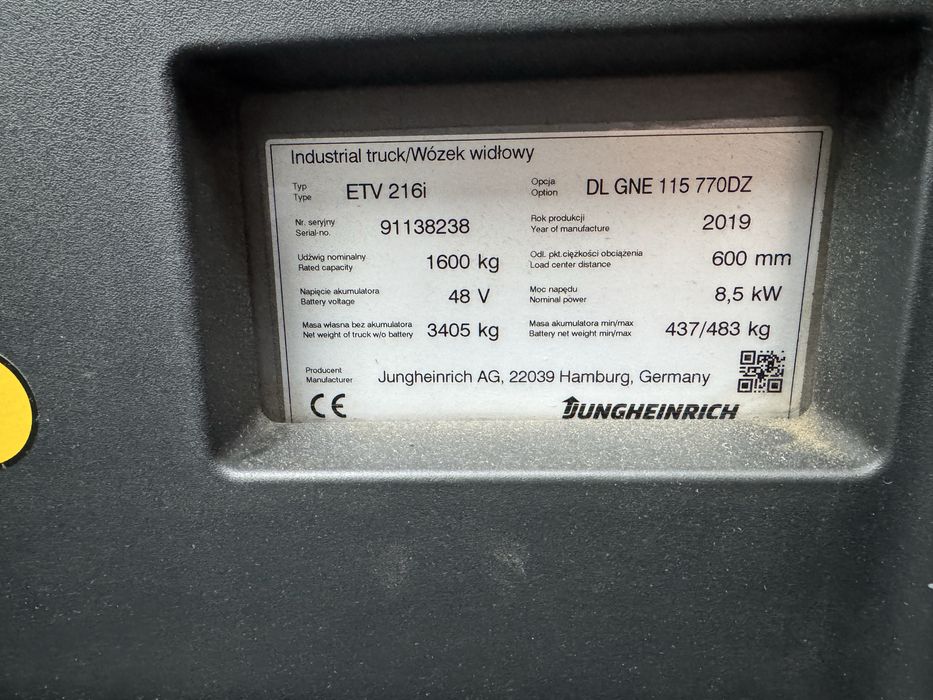 Електричний штабелер Jungheinrich ETV 216 i Liion 2019 р.в.