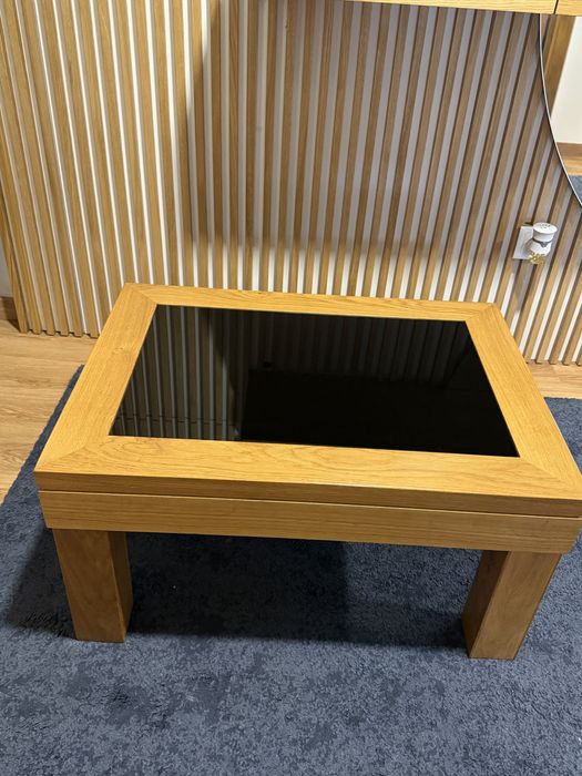 Mesa de Centro de Sala de Estar em Madeira Maciça com Vidro Preto Novo
