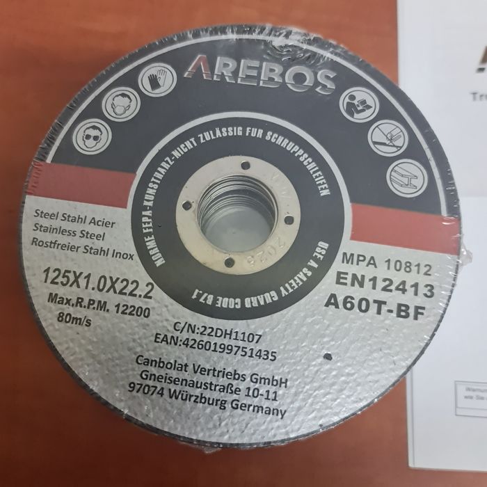 Tarcze tnące do szlifierek 125 × 1,0 × 22,2  20 szt. AREBOS