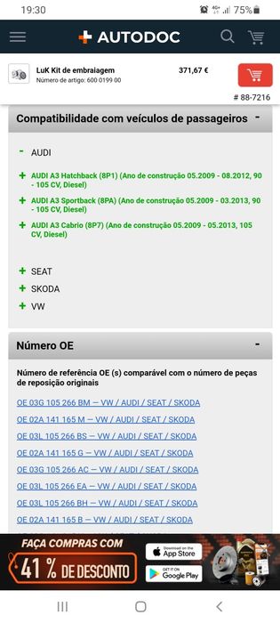 Kit embraiagem Luk VW, Audi, Seat, Skoda