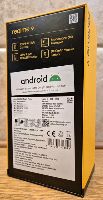 Realme 9 8/128GB Amoled 90Hz Display Smartfony Bialy