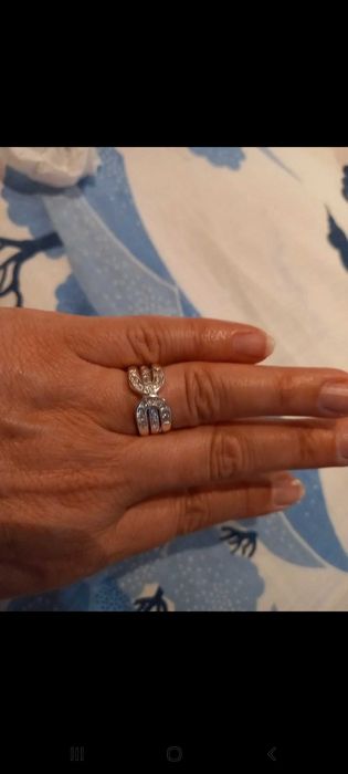 Anel duplo prateado, pedras brilhantes  transparent. e rosa -16 - Avon