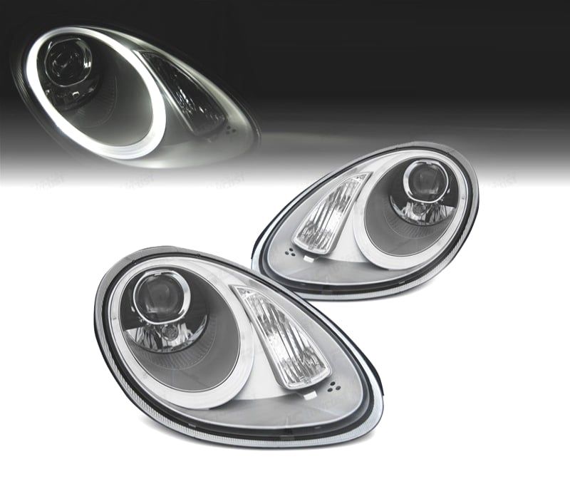 FAROIS FRONTAIS PARA PORSCHE BOXSTER 987 05-08 OLHOS DE ANGEL XENON FUNDO CINZA CLARO