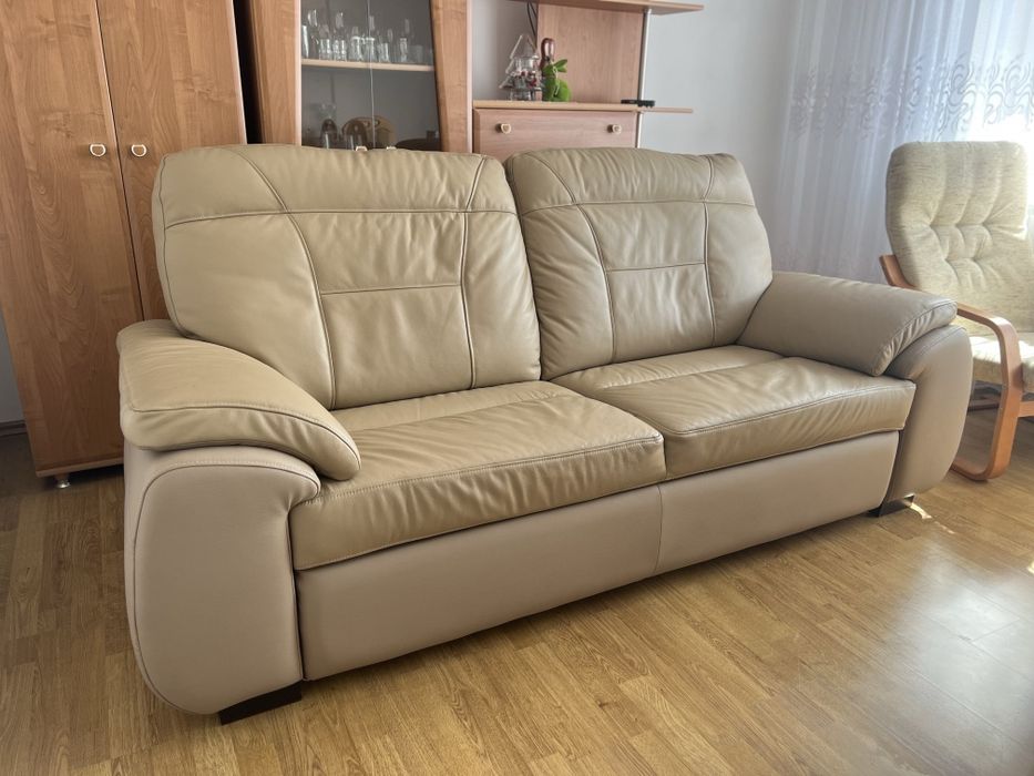 Sofa skórzana beżowa