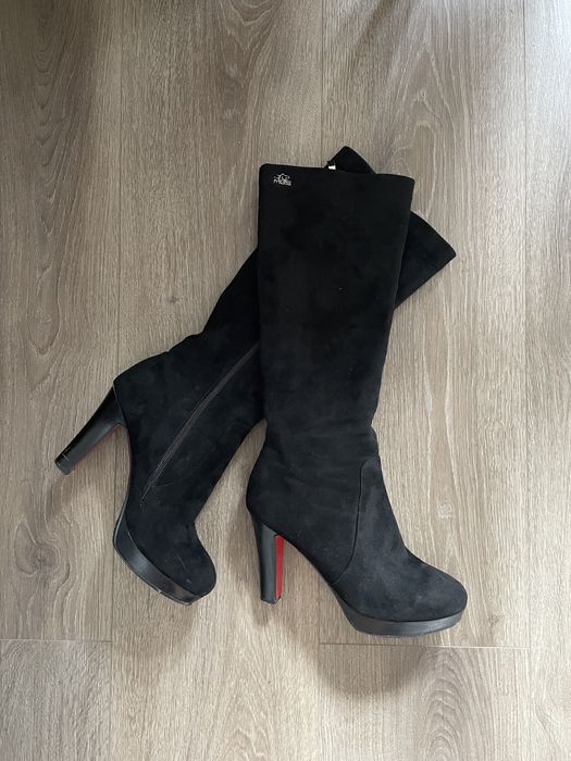 Замшеві високі чоботи на каблуку, 39 р, сапожки жіночі