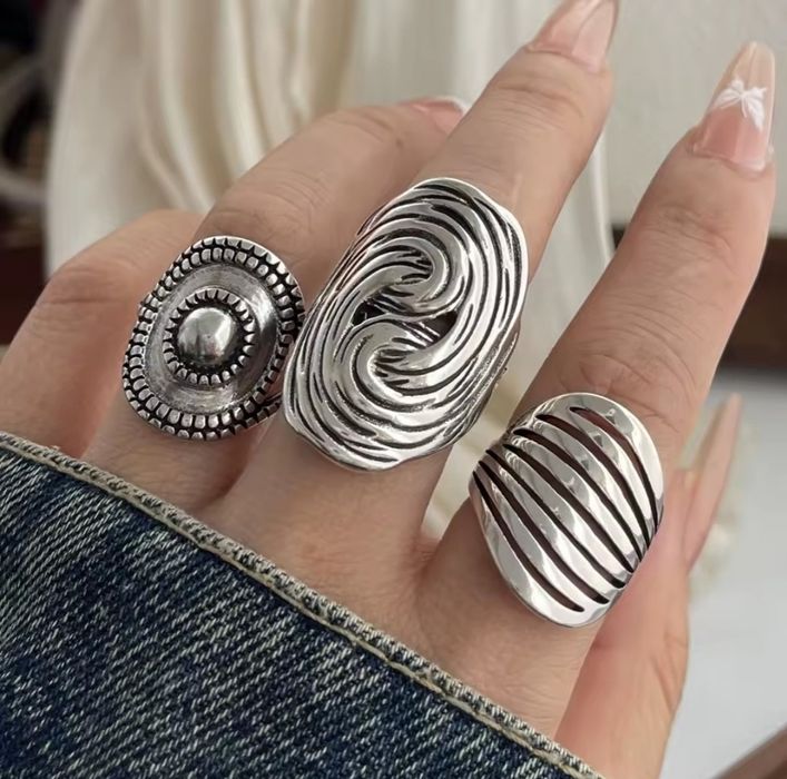 4 duże pierścienie srebro
