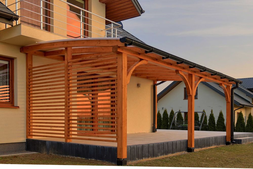 Zadaszenie tarasu -Drewno klejone Gięte