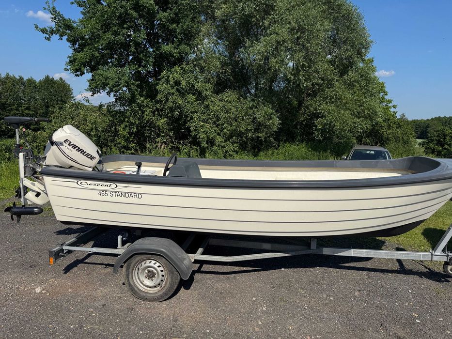 Łódź wędkarska motorowa Crescent 465 + Silnik zaburtowy Evinrude 30 km + Silnik elektryczny Motorguide Thruster 54 lbs