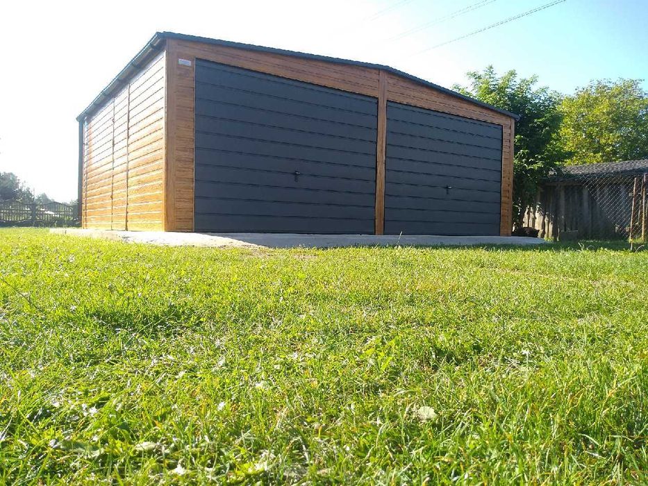 Garaż blaszany 2 stanowiska 6x6 dwuspad drewnopodobny PRODUCENT (195)