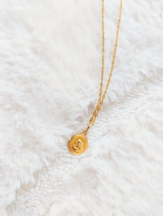 Złoty naszyjnik z medalikiem Maryja próba 585