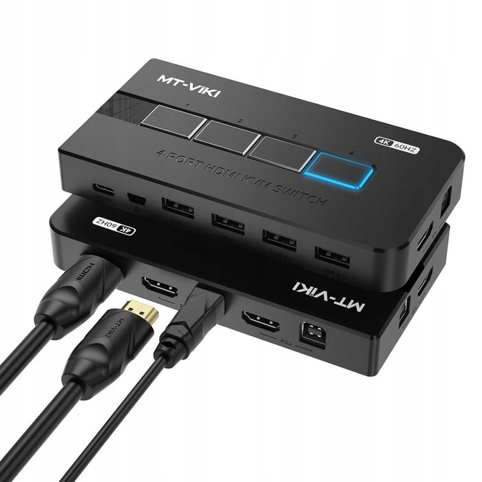 MT-VIKI Przełącznik KVM HDMI 4-portowy 4K 60Hz z USB, autoscan, EDID