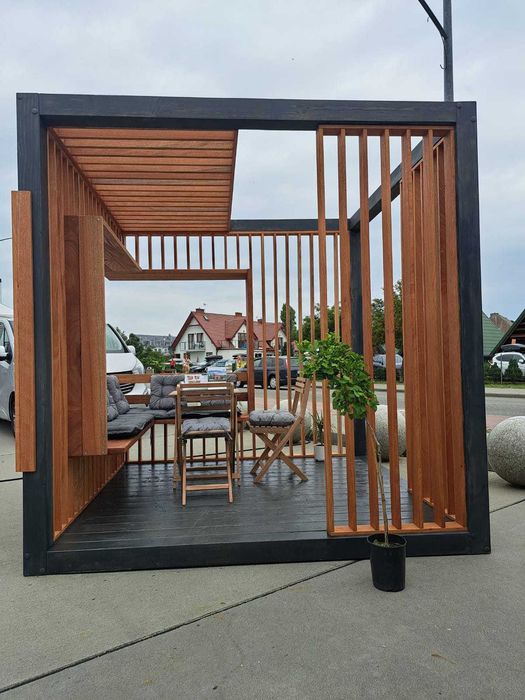 Altana, altanka drewniana, wiata weranda konstrukcja drewno Okoume