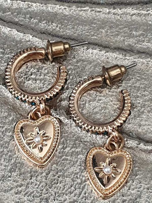 Piękne kolczyki Brigitte Bijou zielone kamienie perełka 3 cm
