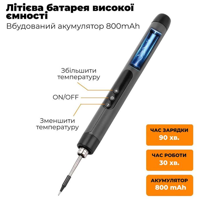 Паяльник акумуляторний Паяльный набор Набір для пайки з регулюванням температури до 420° + 3 змінних жала C200S Набір для паяння ‼️
