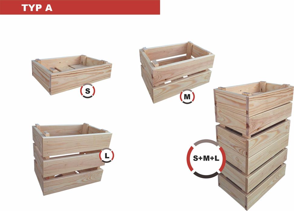 Zestaw łączonych drewnianych skrzynek Typ A