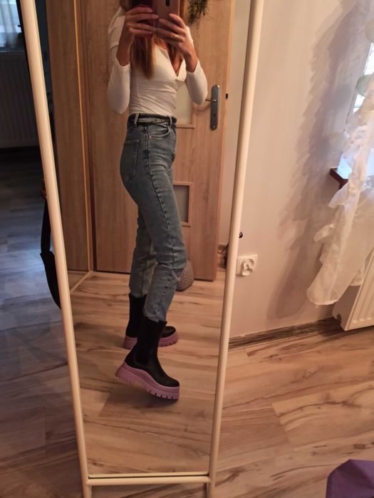 Buty botki jesień podeszwa fiolet kalosze czarne 38