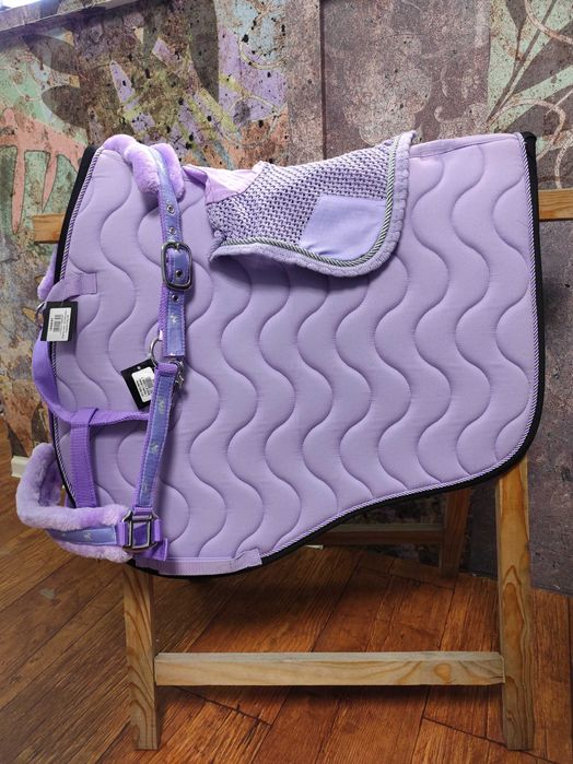 Lawendowy komplet dla konia czaprak nauszniki i kantar