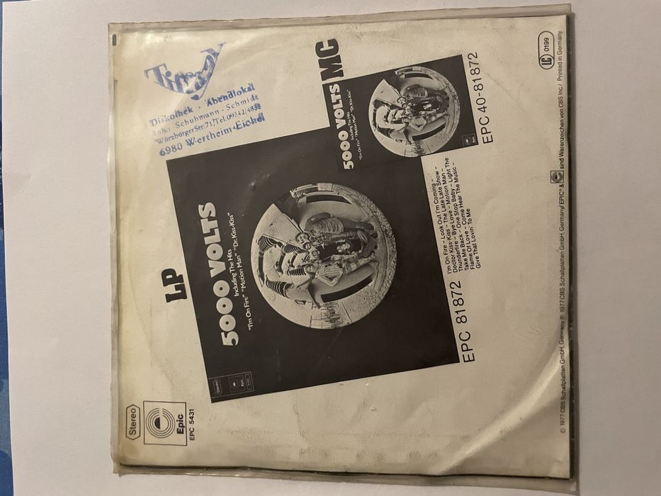 5000 VOLTS Walking on a Love cloud / The Late Late show, winyl 7”, EX