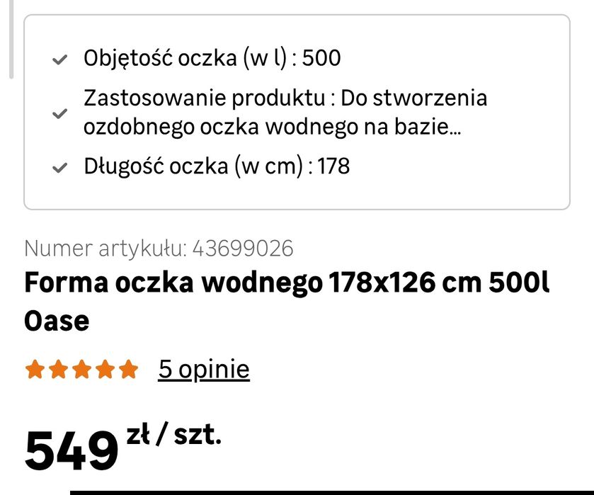 Oczko wodne 500l