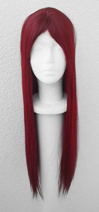 Długa prosta ciemna czerwona peruka z grzywką czerwony cosplay wig