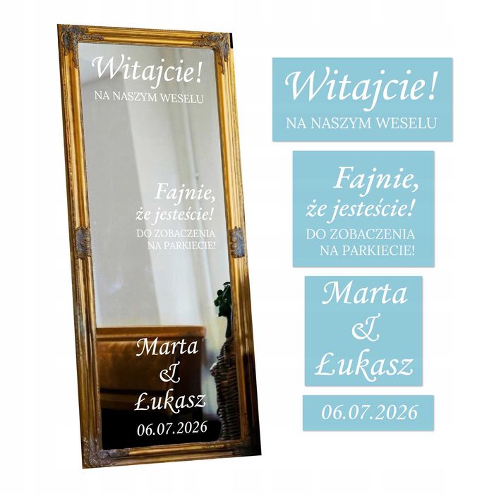 Naklejki weselne, ślub, data, para młoda, impreza
