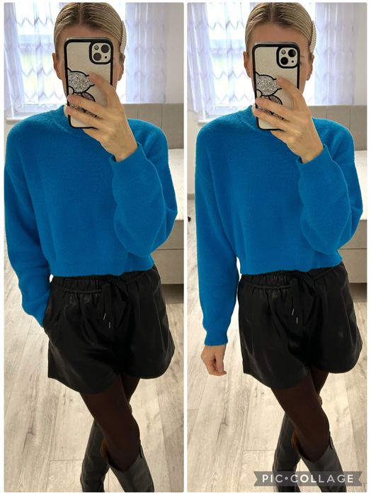 Zara niebieski krótki sweterek oversize M