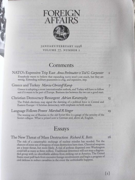 Revista "Foreign Affairs" January/February 1998 Volume 77, Number 1