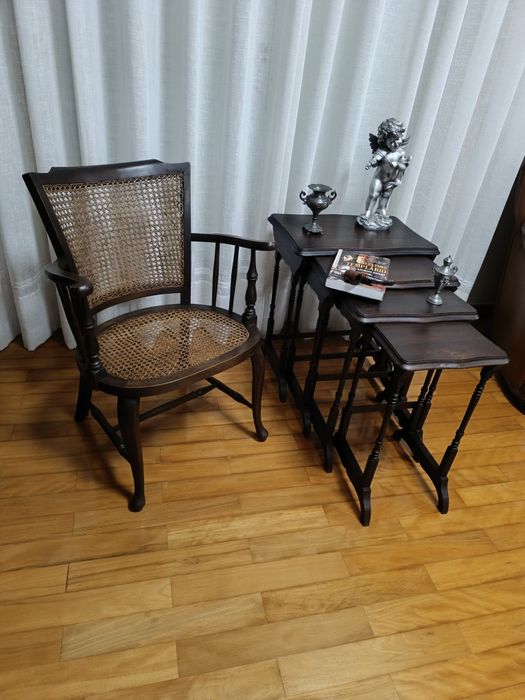 Mesa mãe antiga restaurada estilo inglês em madeira maciça de mogno
