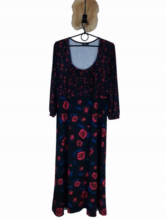 Sukienka midi Roman 46 3XL 18 rozkloszowana w kwiaty plus size