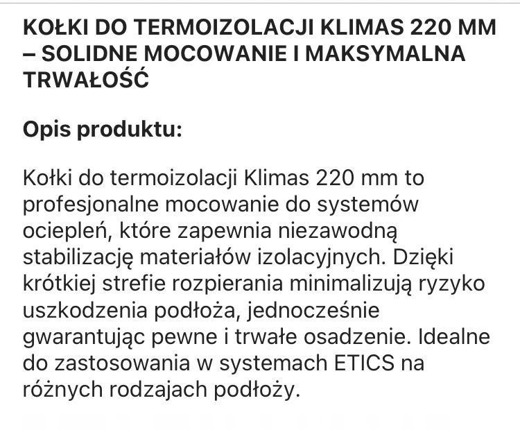Kołki i łączniki do styropianu 22cm Klimas 70szt