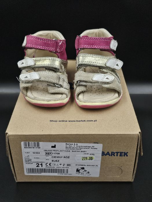 Sandały BARTEK roz 21 ciemny róż + złoty