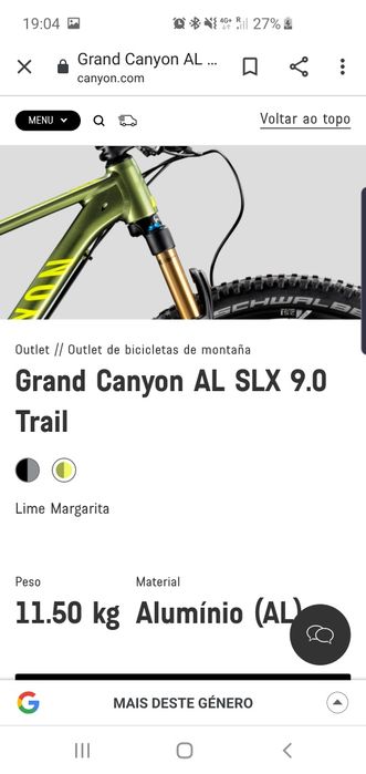Bicicleta Canyon, Grand Canyon AL SLX 9.0, tamanho S, roda 27,5