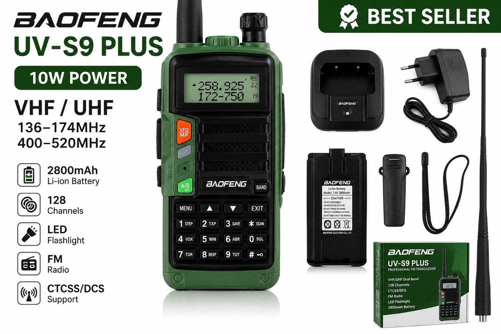 Baofeng UV S9 Plus, Баофенг, рація, радіостанція, walkie talkie, військова рація, тактична рація, VHF, UHF, 10W, 2800mAh, FM, Dual Band, Baofeng UV-5R