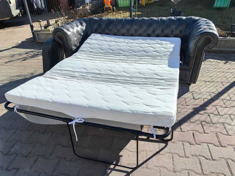 Sofa Fotel leżanka Chesterfield kanapa z funkcja spania skóra NATURALna  2 3 4 osobowa materac z materacem łóżko spanie skórzana Antyk styl odbiór