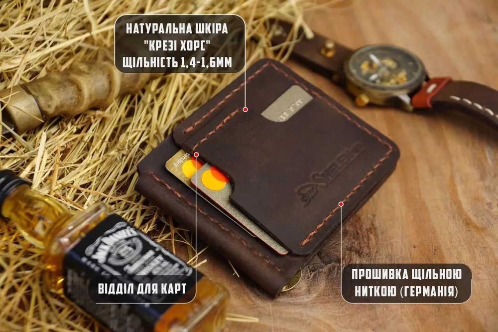 Гаманець чоловічий затискач зажим грошей TEXAS коричневий з монетницею