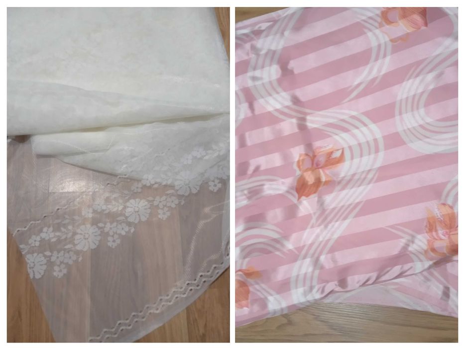 В комплекте тюль 8,5 м. и для штор 11 м.Одним лотом