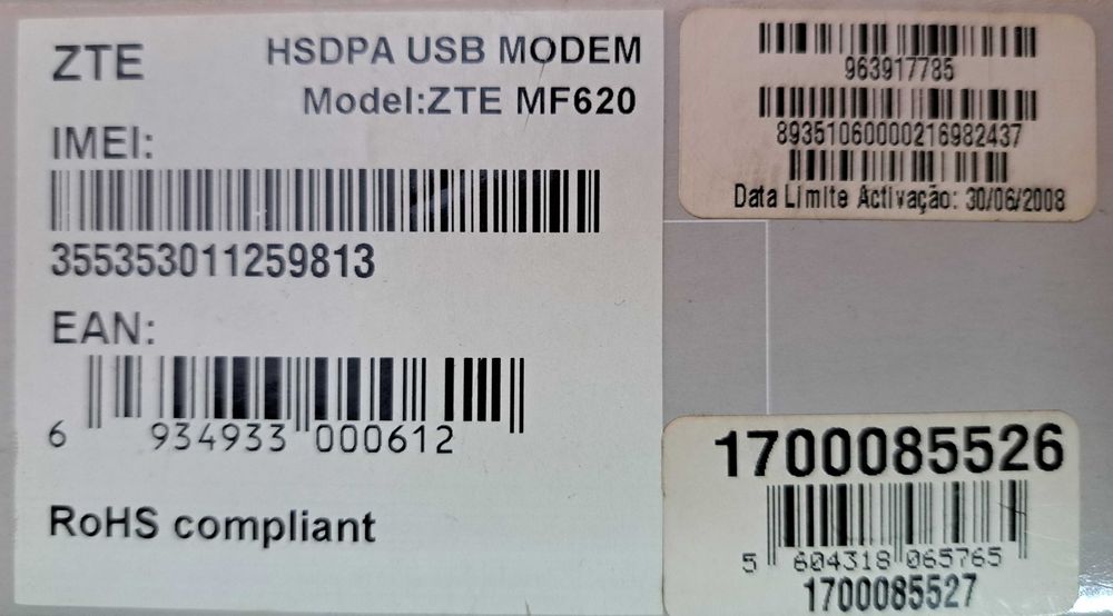 Modem USB HSDPA ZTE MF620 para rede móvel