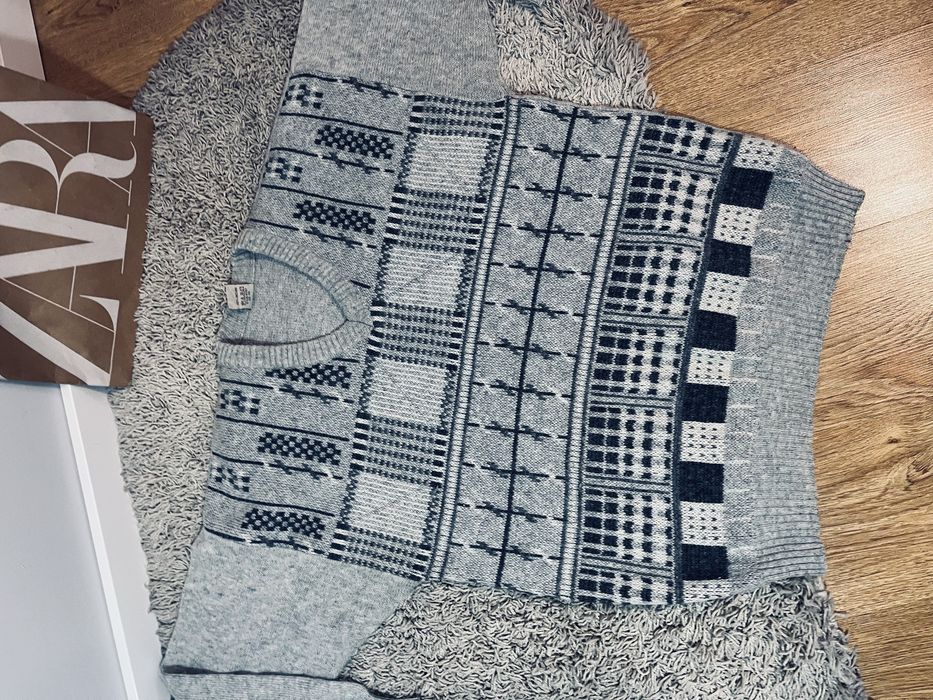 Szary meski sweter rozm L shetland welna 100%