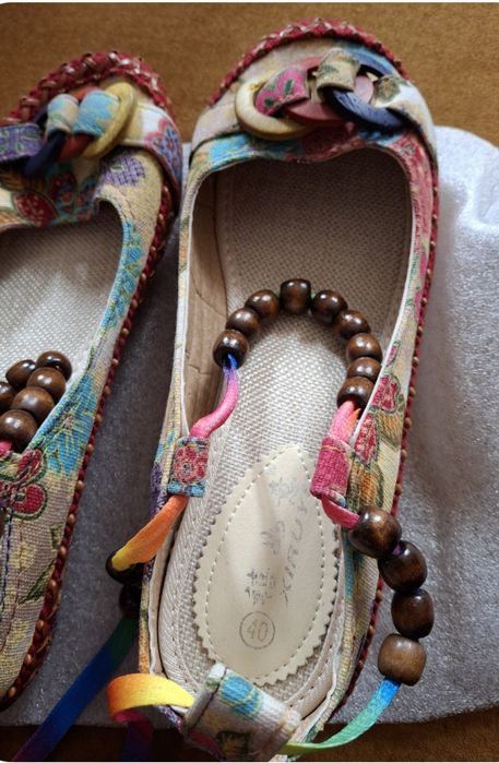 NOWE kolorowe mokasyny baleriny boho etno koraliki folk r.40 (wkładka 24cm 3mm)
