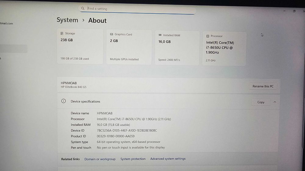 Portátil HP Elitebook 840 G5 - i7 8650 - 16G/256G fullhd