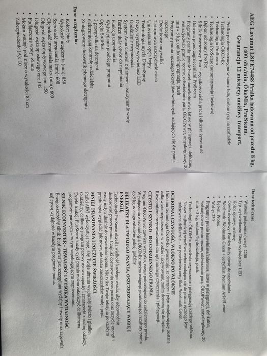 Pralka AEG L8FE74488 funkcja pary Lavamat okoMix ProSteam ProSense