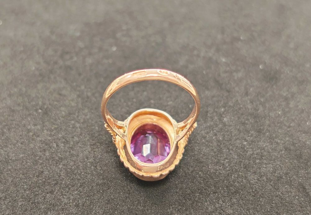 Złoty pierścionek p583 6,90g r.19 z ametystem różowe złoto
