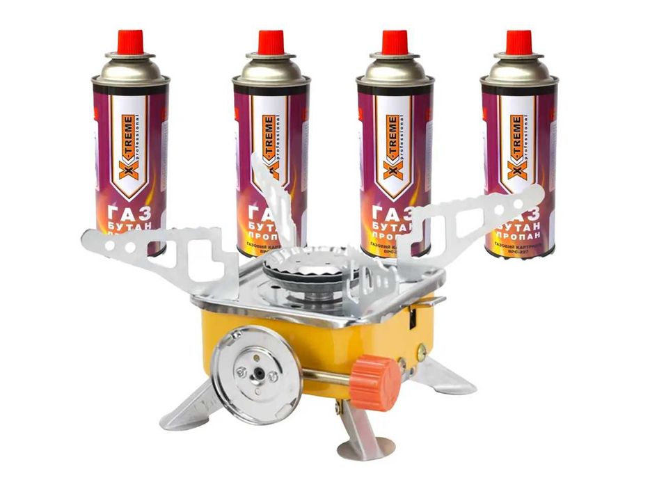 Газова плита туристична . Набір газові балони 4 шт і  газова плита .