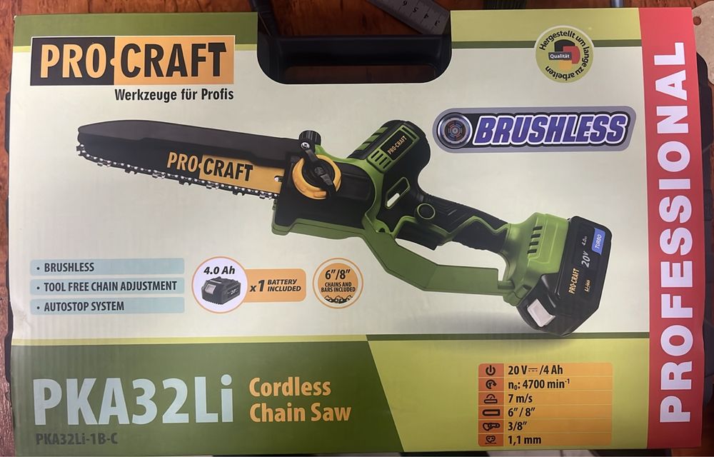 Акумуляторна пила PROCRAFT PKA32Li/ 2АКБ 4А таЗП/Маслонасо/шина15,20см